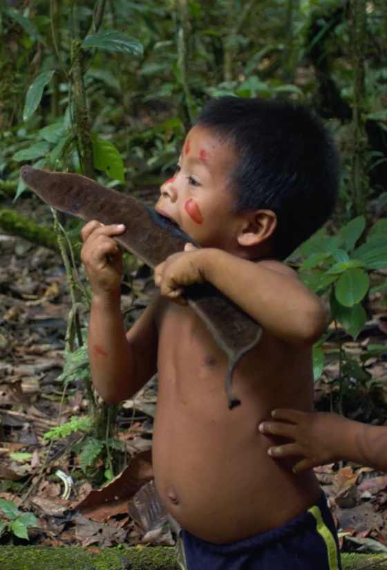 Young boy from the Yasuni tribe with a machete